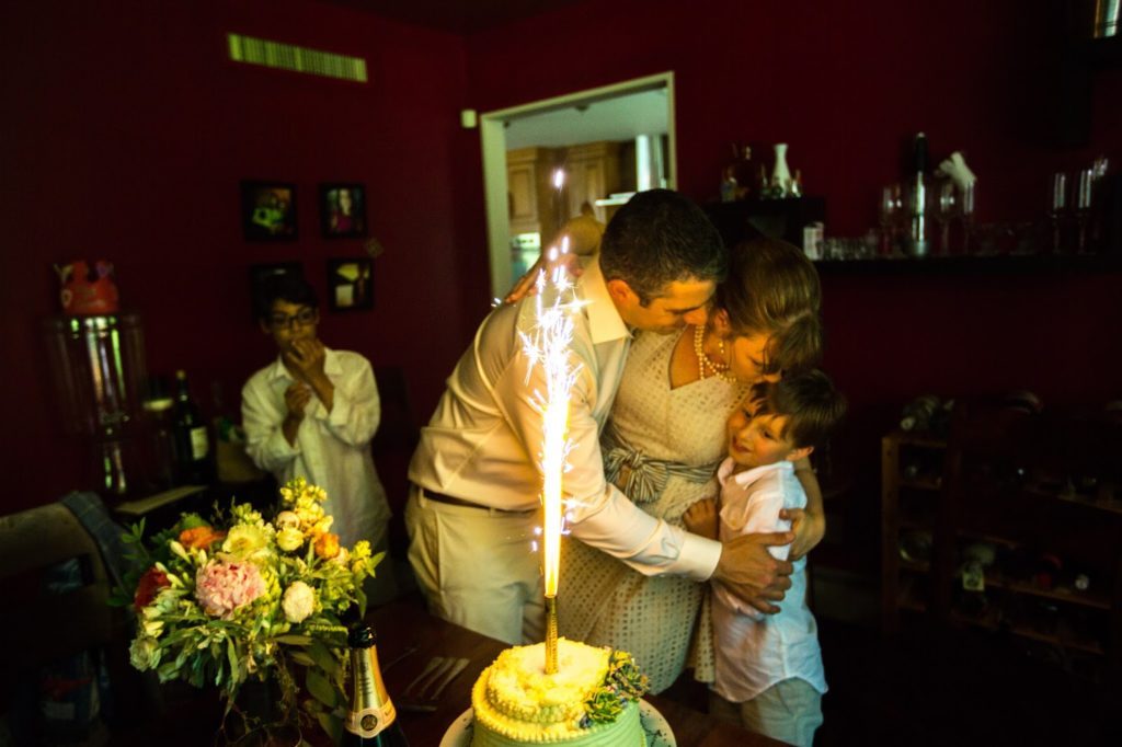 Heather + Nathan, Family Vow Renewal with Kissing on the Lips 29 And there was cake too Alisa Tongg Celebrant Family Vow Renewal at The Living Wall at Promise Ridge Jeremie Barlow Photography