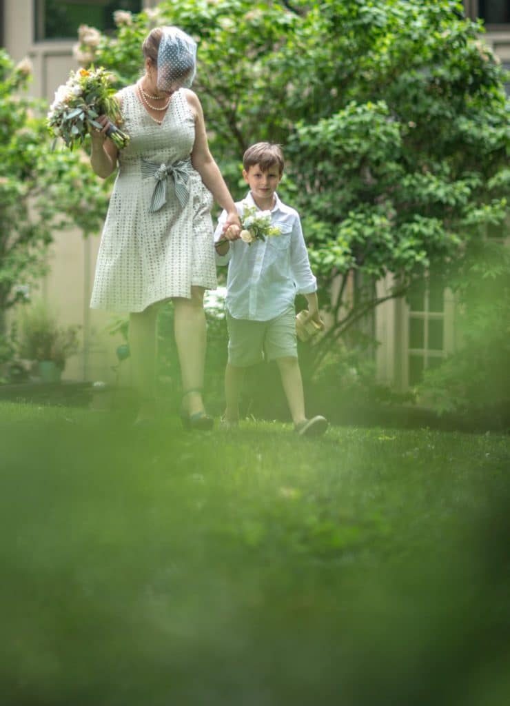 Heather + Nathan, Family Vow Renewal with Kissing on the Lips 13 Processional Alisa Tongg Celebrant Family Vow Renewal at The Living Wall at Promise Ridge Jeremie Barlow Photography